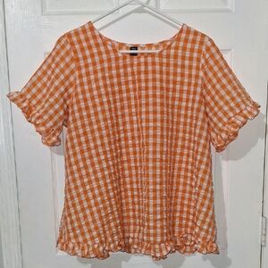 SHEIN Orange and White Flutter Sleeve Blouse